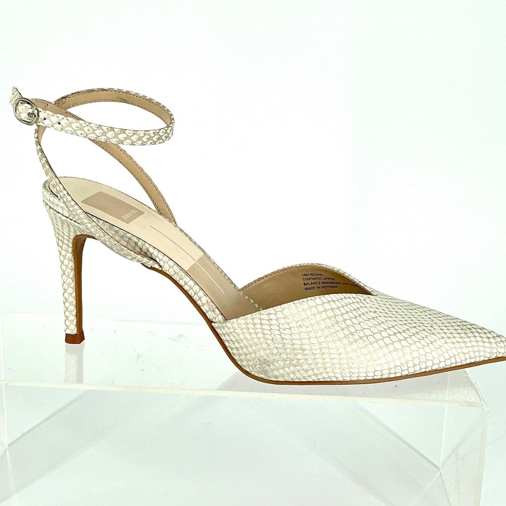 Dolce Vita Size 10 Keisha White Gold Snakeskin Embossed Pointed Stiletto Pumps